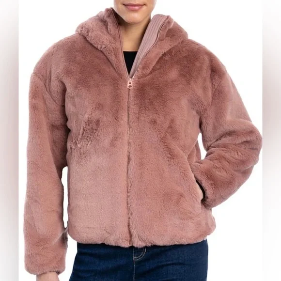 Lucky Brand, Jackets & Coats, Lucky Brand Faux Fur Bomber Jacket In Dusty  Rose